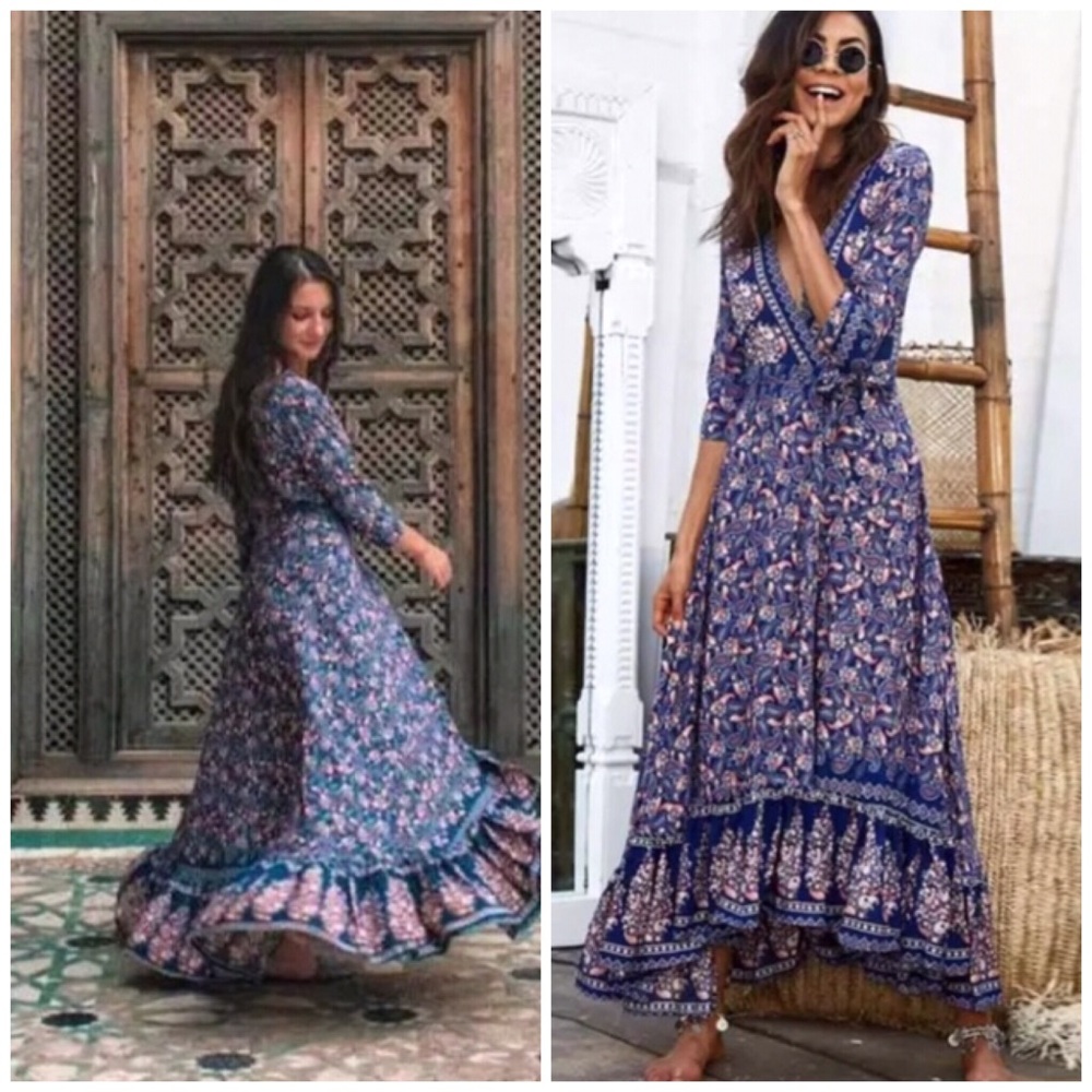 AMY Paisley Bohemian Wrap Style Dress - Picture 5 of 8